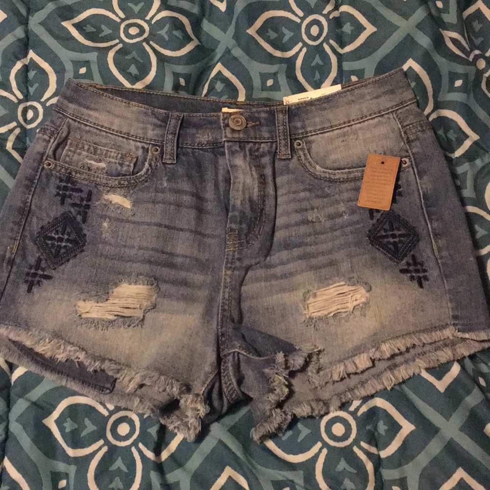 🔲 Mudd Denim Shortie Shorts- High Rise Stretch (size Junior’s 7)